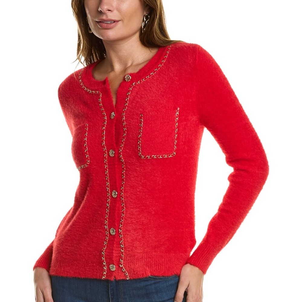 Nanette Nanette Lepore fuzzy cardigan gold-tone chain detailing‎ buttons L